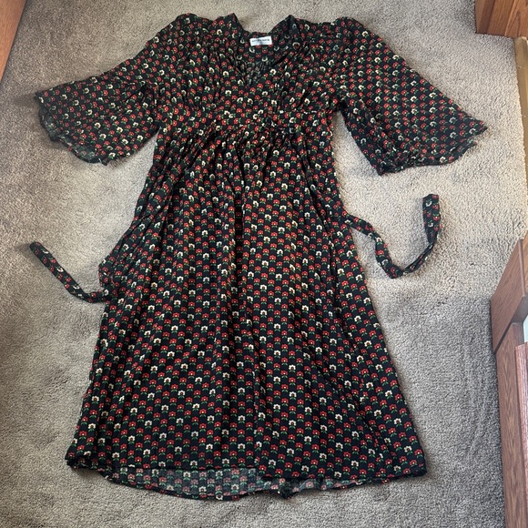 Antik Batik Floral Print Black Dress SIZE L/XL - Picture 1 of 11